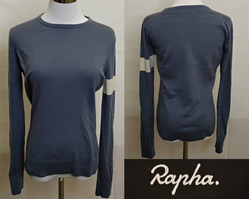 Rapha Cycling Sweater Women's S Blue/ White Merino Wool Mesh Knit #J4853
